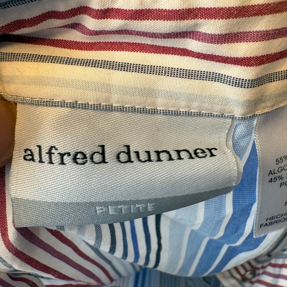 Alfred Dunner Women 12P Nautical Sailboat Striped Roll Tab Sleeve Shirt Blue - Picture 11 of 14